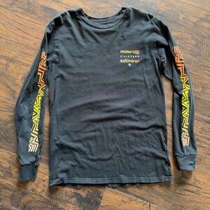 Billabong Black Long Sleeve Tee with Orange-Yellow Gradient Sleeve Graphics